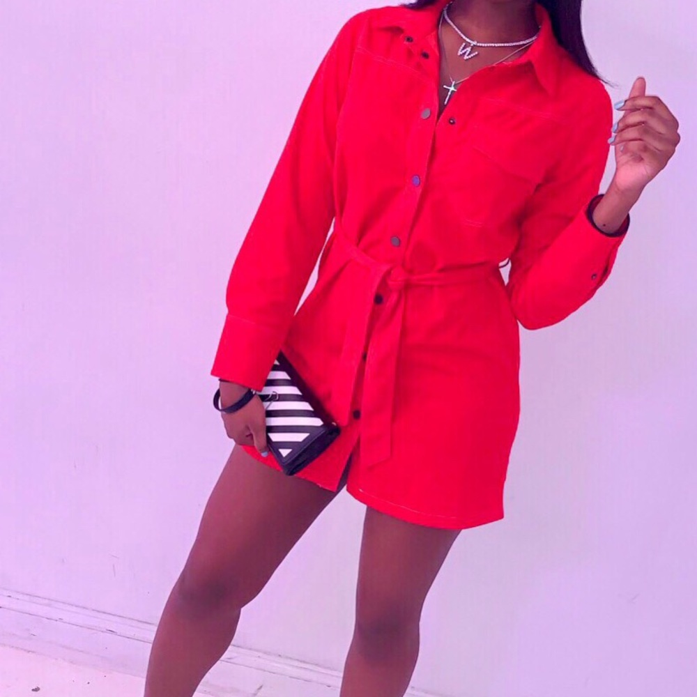 Red tie up dress